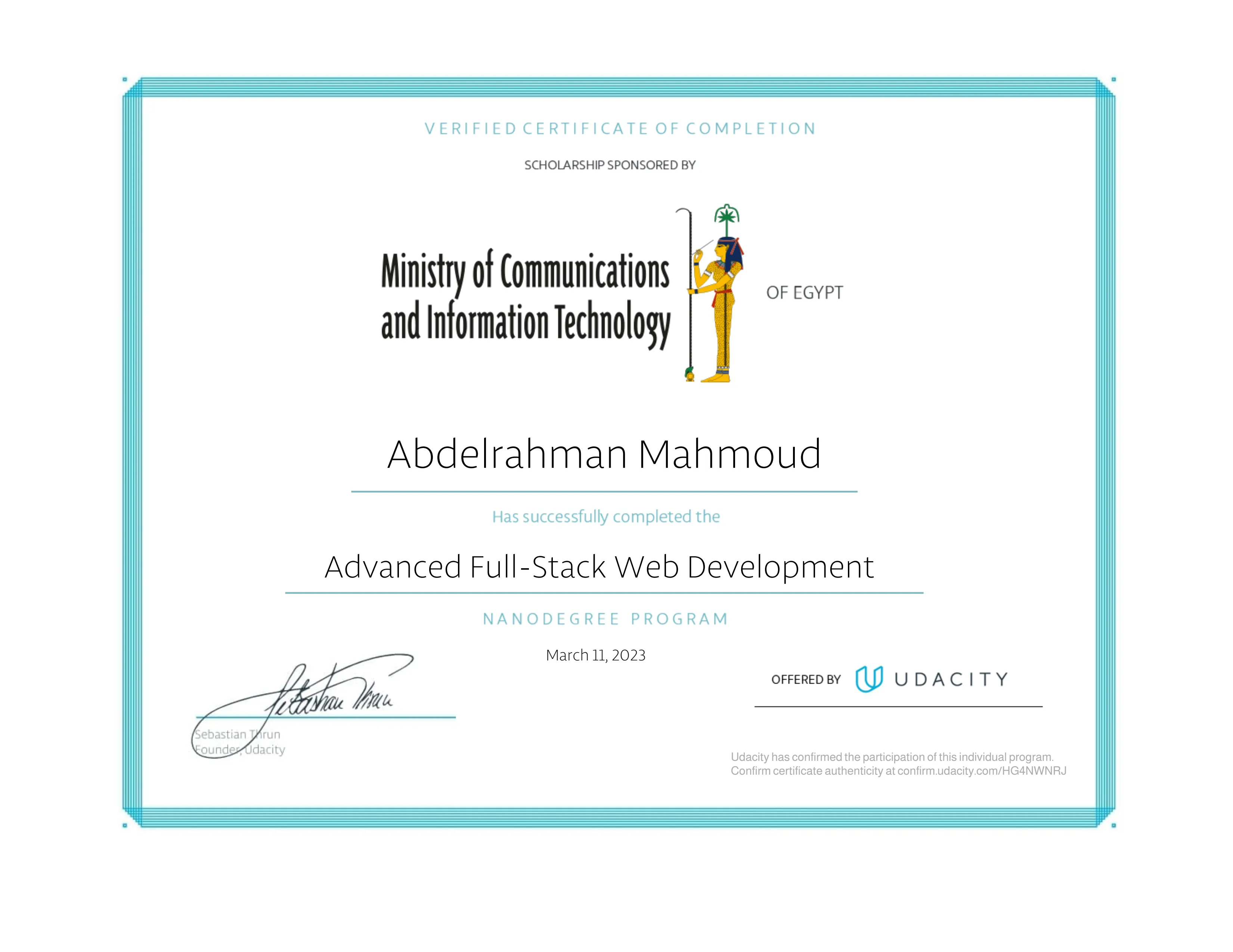 Advanced Full-Stack Web Development Certification