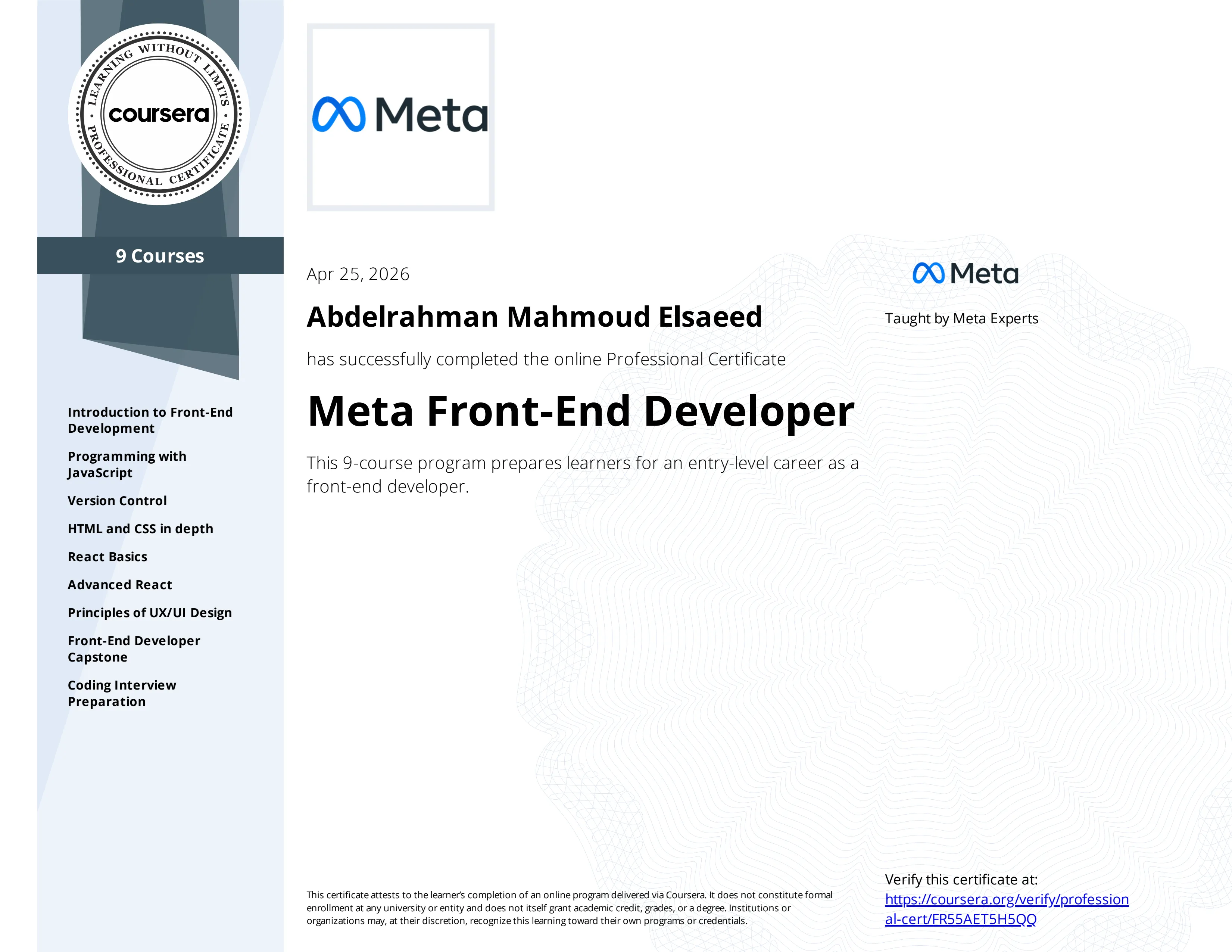 Meta Front-End Developer Specialization