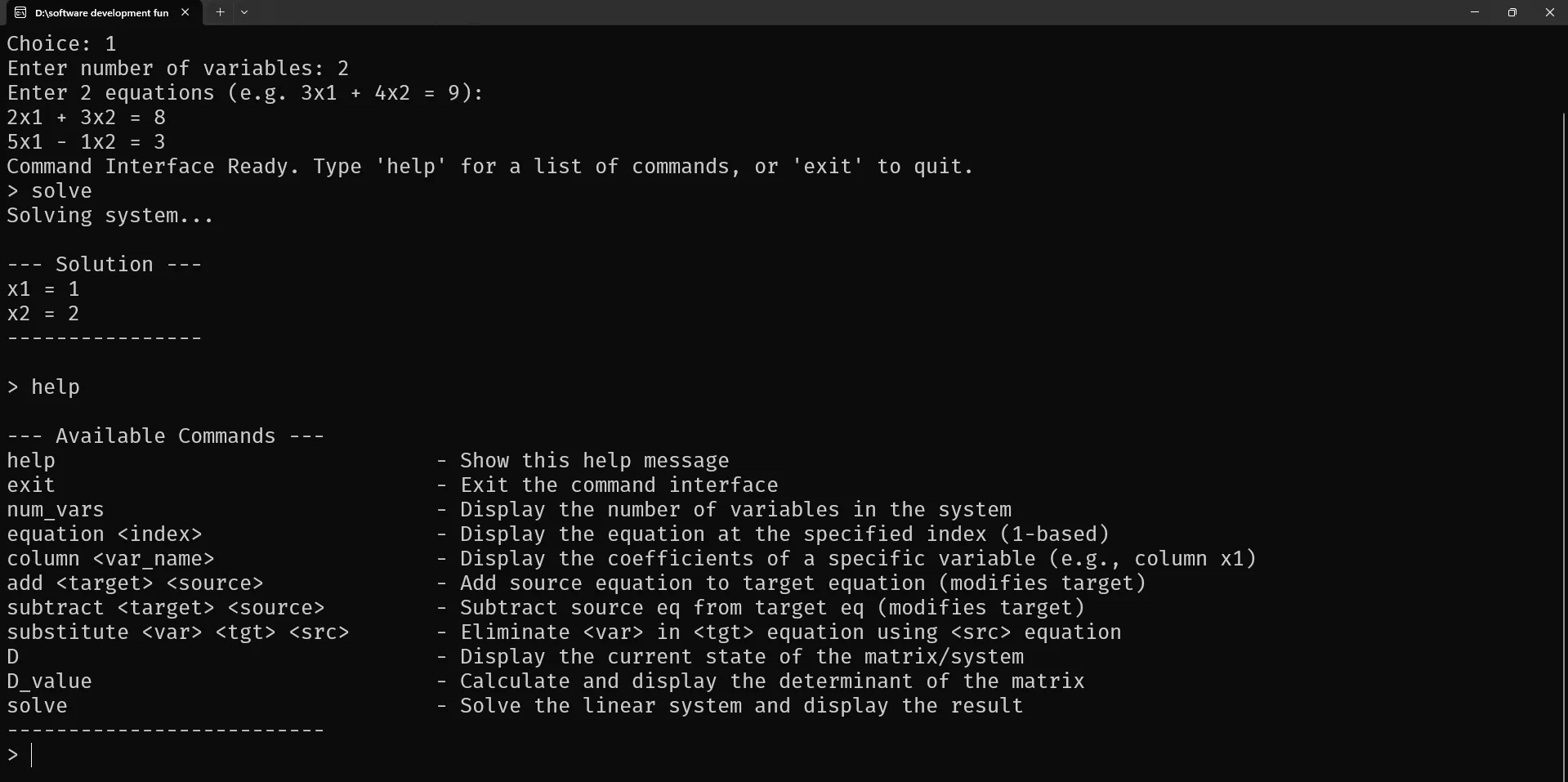 Linear Equations Solver in C++